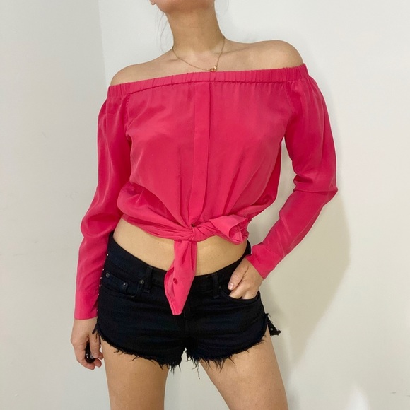 EQUIPMENT Silk Off-shoulder Button Front Top - Picture 2 of 12
